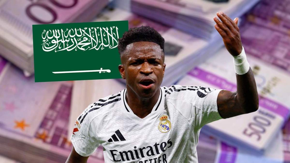 Vinicius, bandera Arabia y dinero de fondo