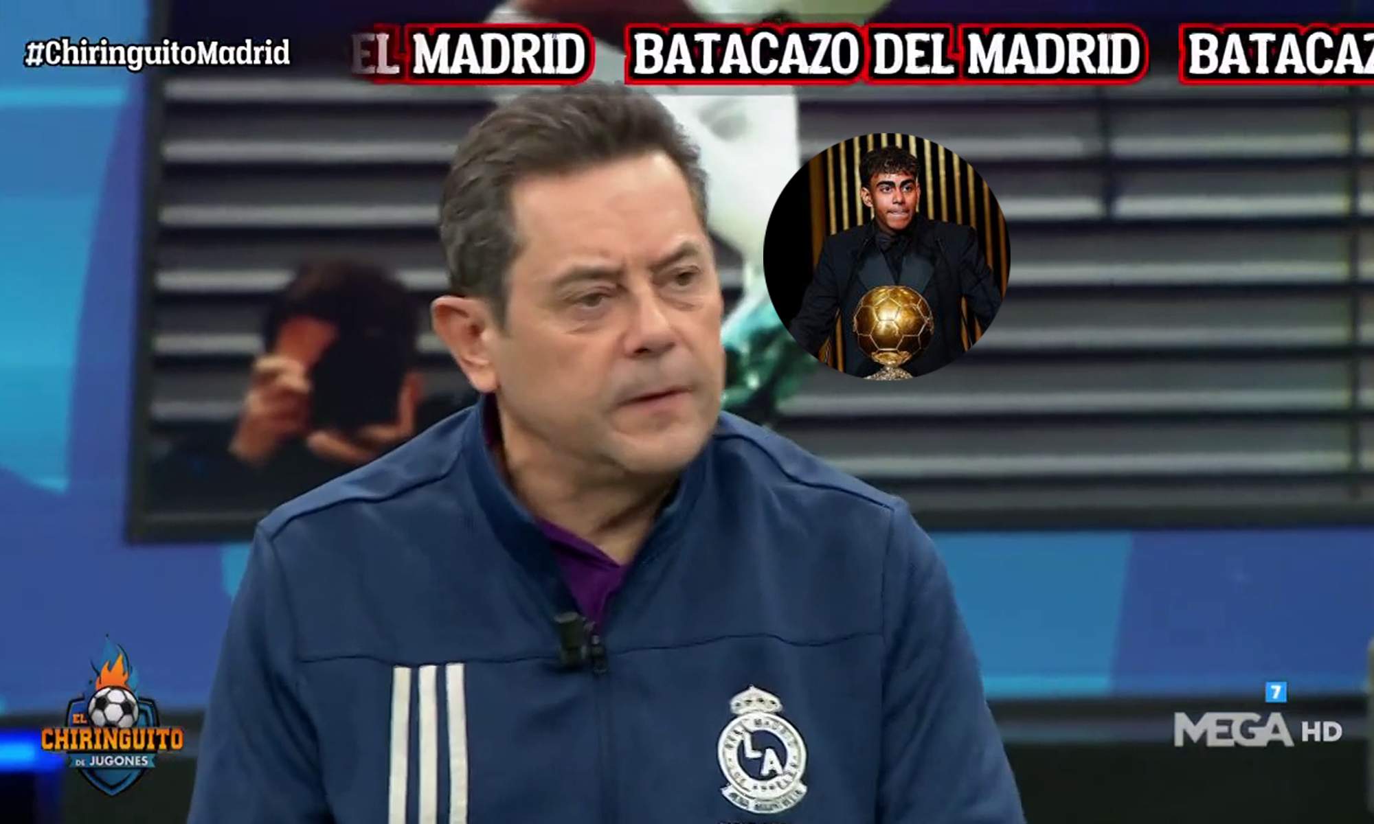 Tomás Roncero y una foto de Lamine Yamal con el Balón de Oro. 