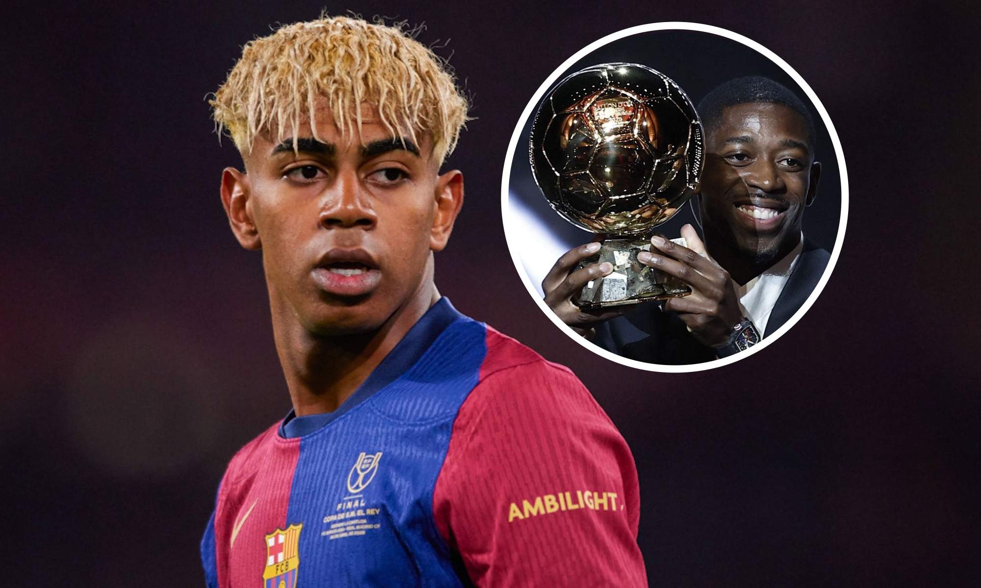 Lamine Yamal y Balón de Oro en círculo