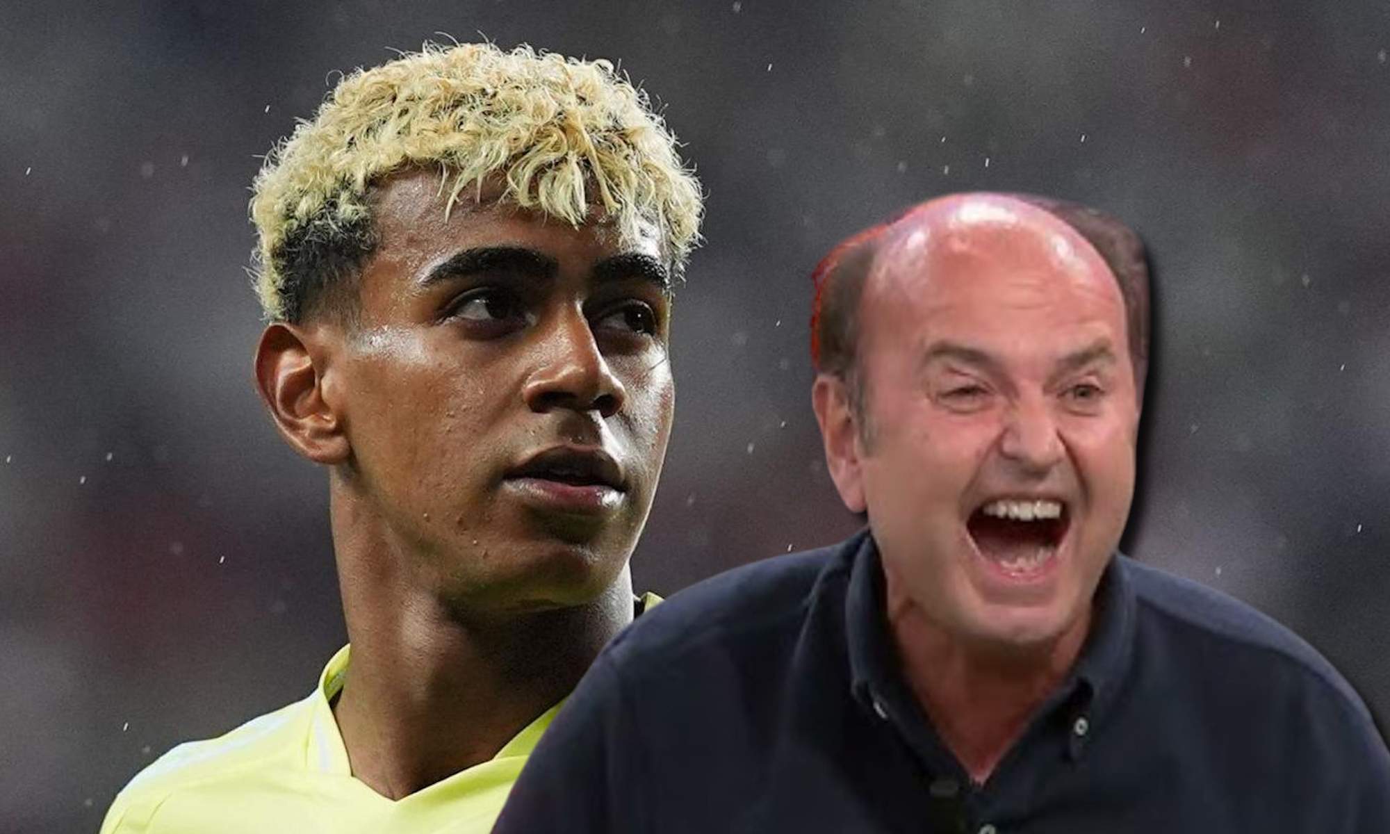 Juanma riendo y Lamine Yamal serio