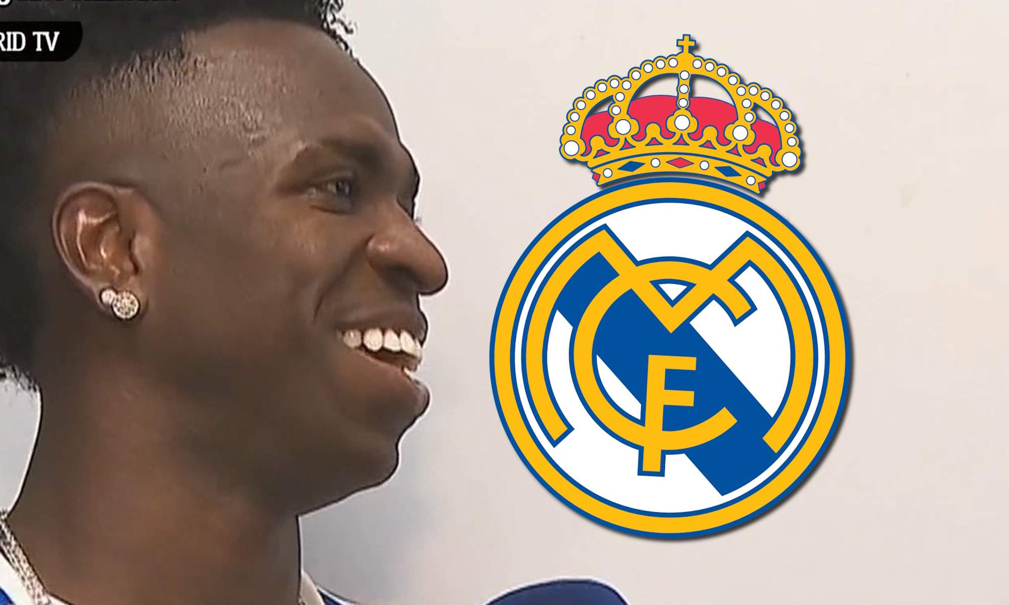 Vinicius y escudo del Real Madrid
