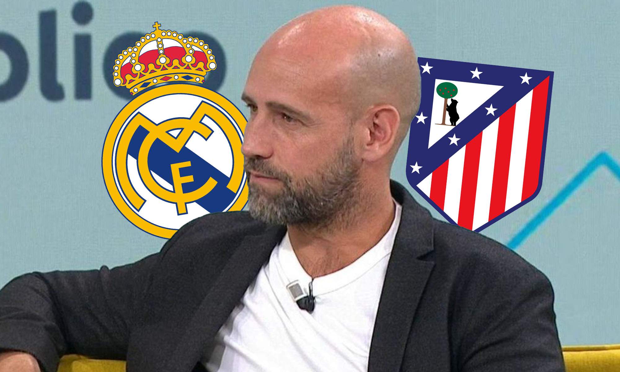 Gonzalo Miró con escudo Real Madrid y Atlético