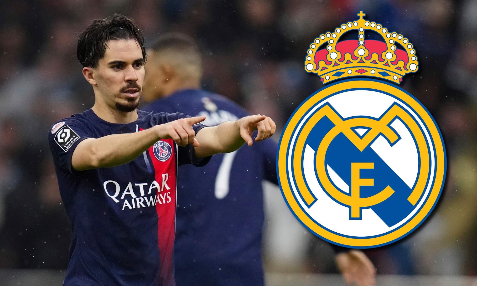 Vitinha y escudo del Real Madrid