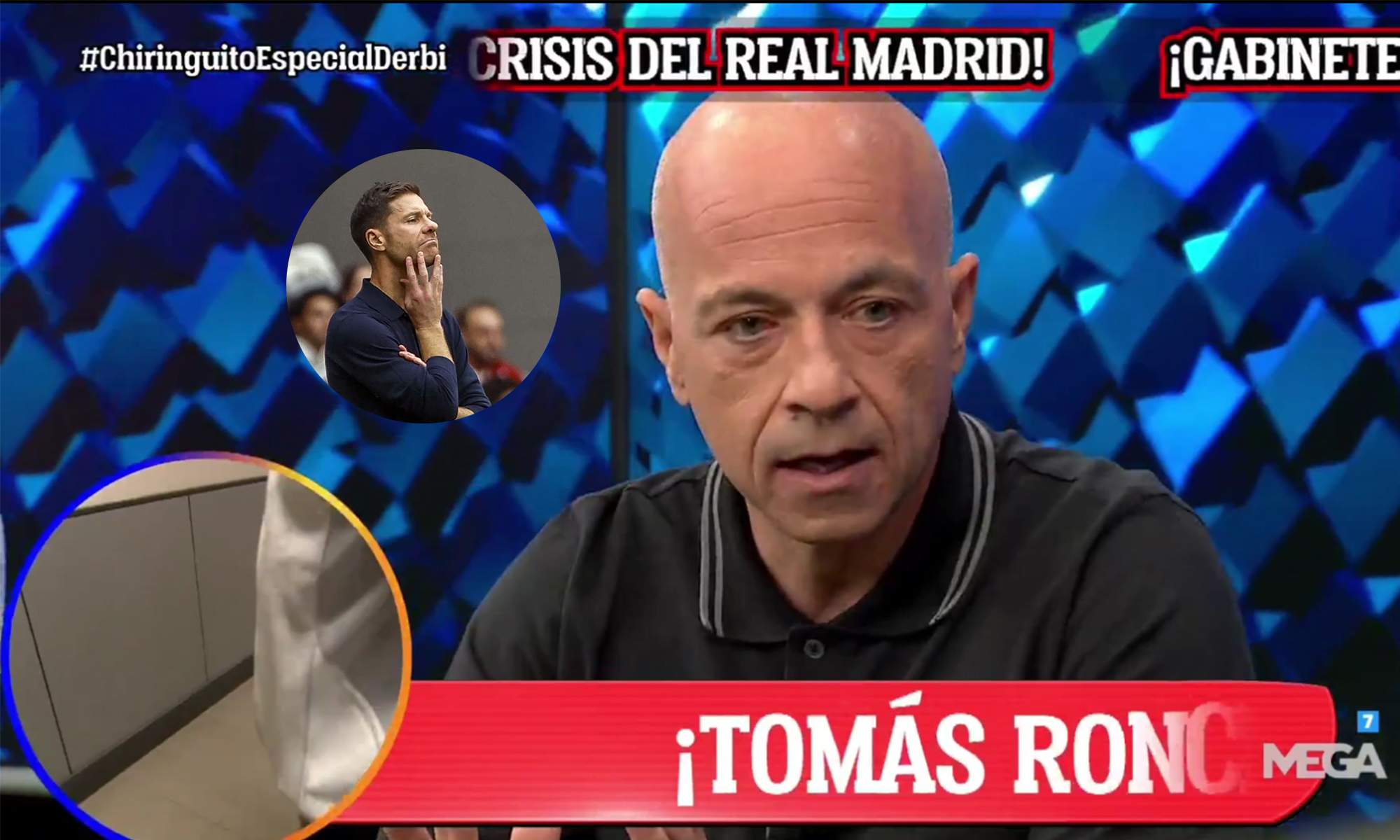Fran García en El Chiringuito y una foto de Xabi Alonso. 