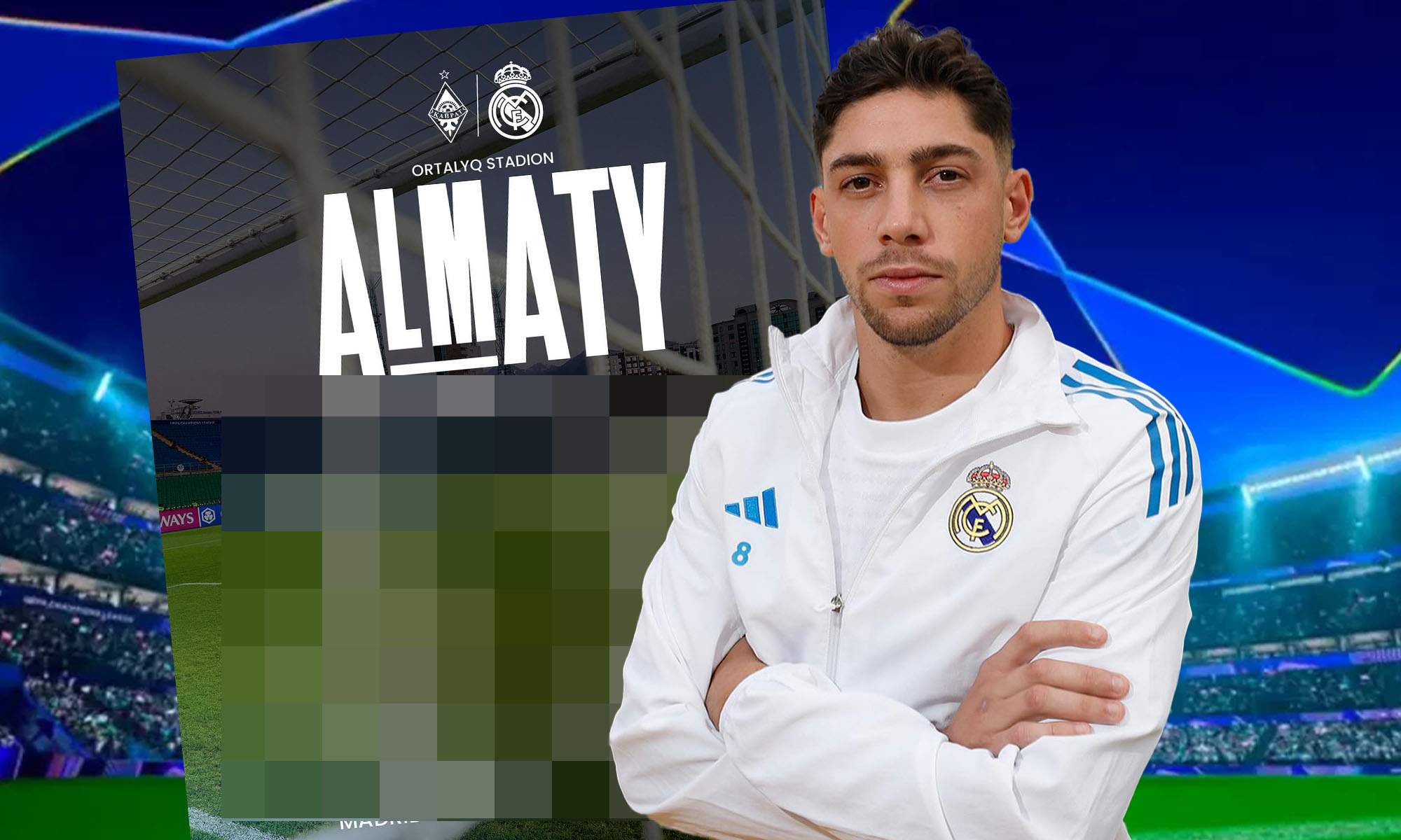 Fede Valverde con XI y fondo Champions