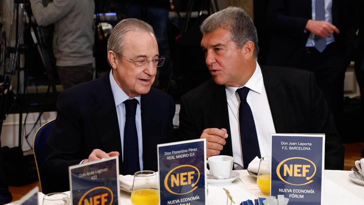 Florentino Pérez y Joan Laporta hablando de la Superliga.