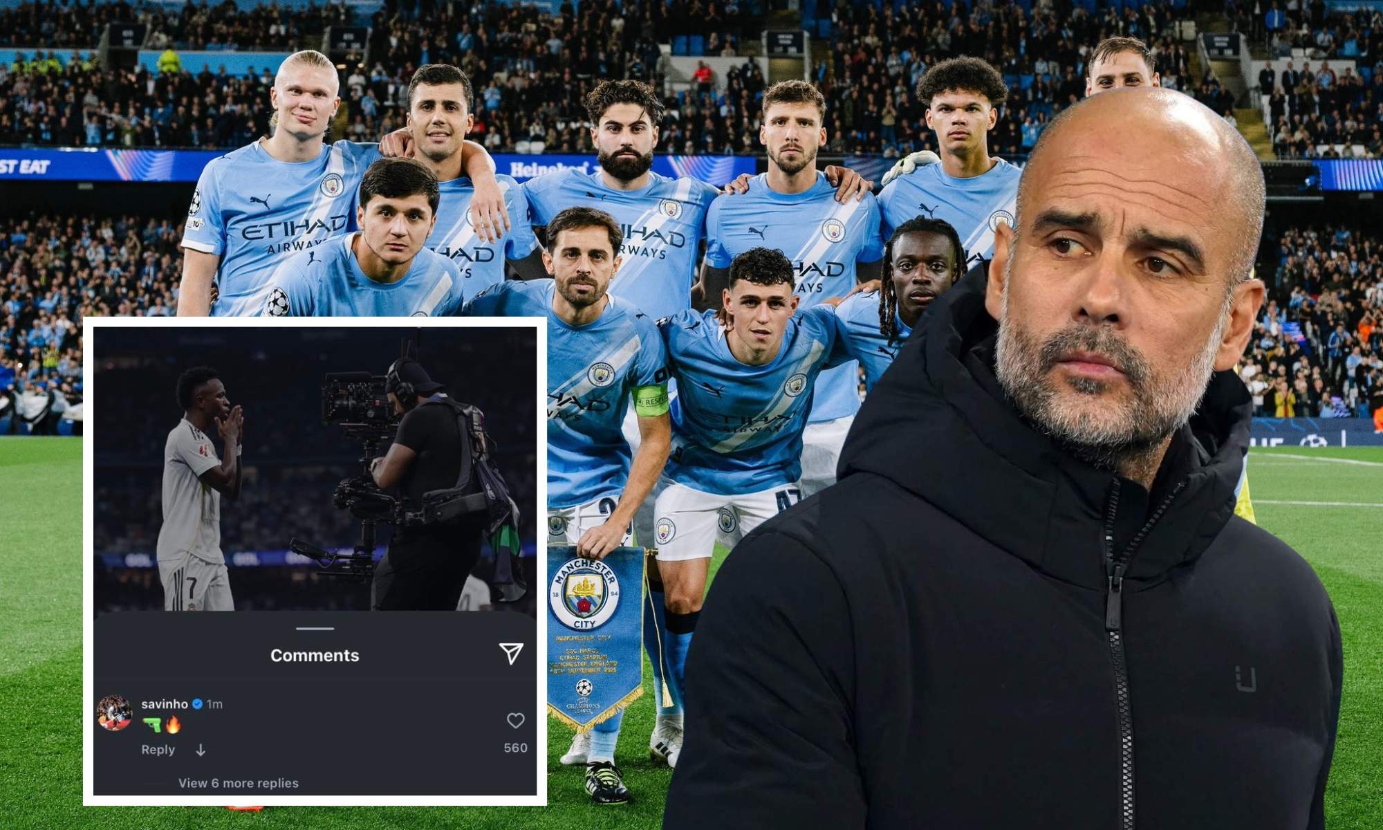 Once del City, Guardiola y la publicación de Vinicius