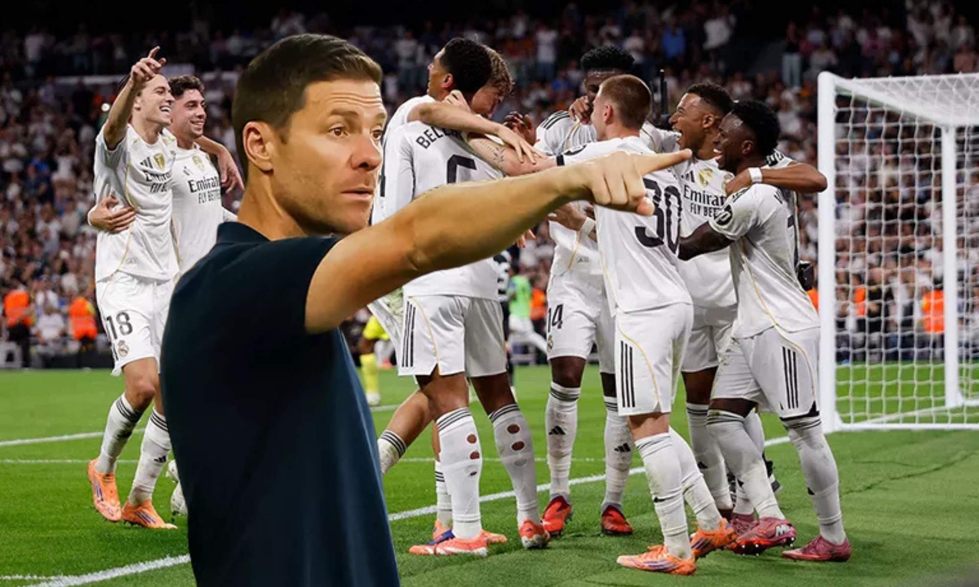 Real Madrid celebrando y Xabi Alonso
