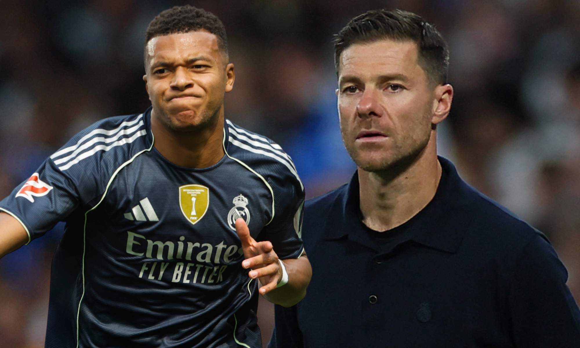 Xabi Alonso y Mbappé serios
