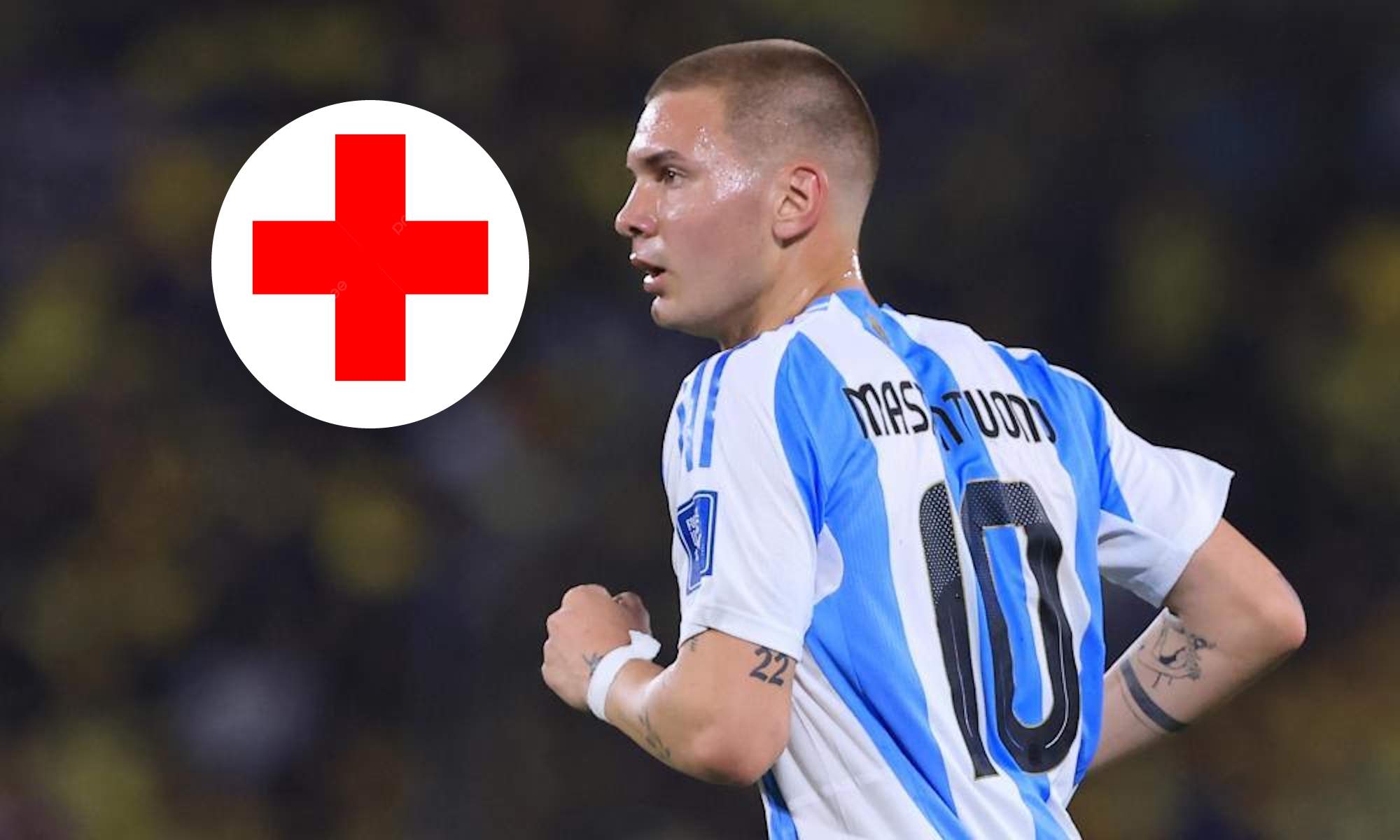 Franco Mastantuono con Argentina y símbolo lesión Franco Mastantuono con Argentina y símbolo lesión