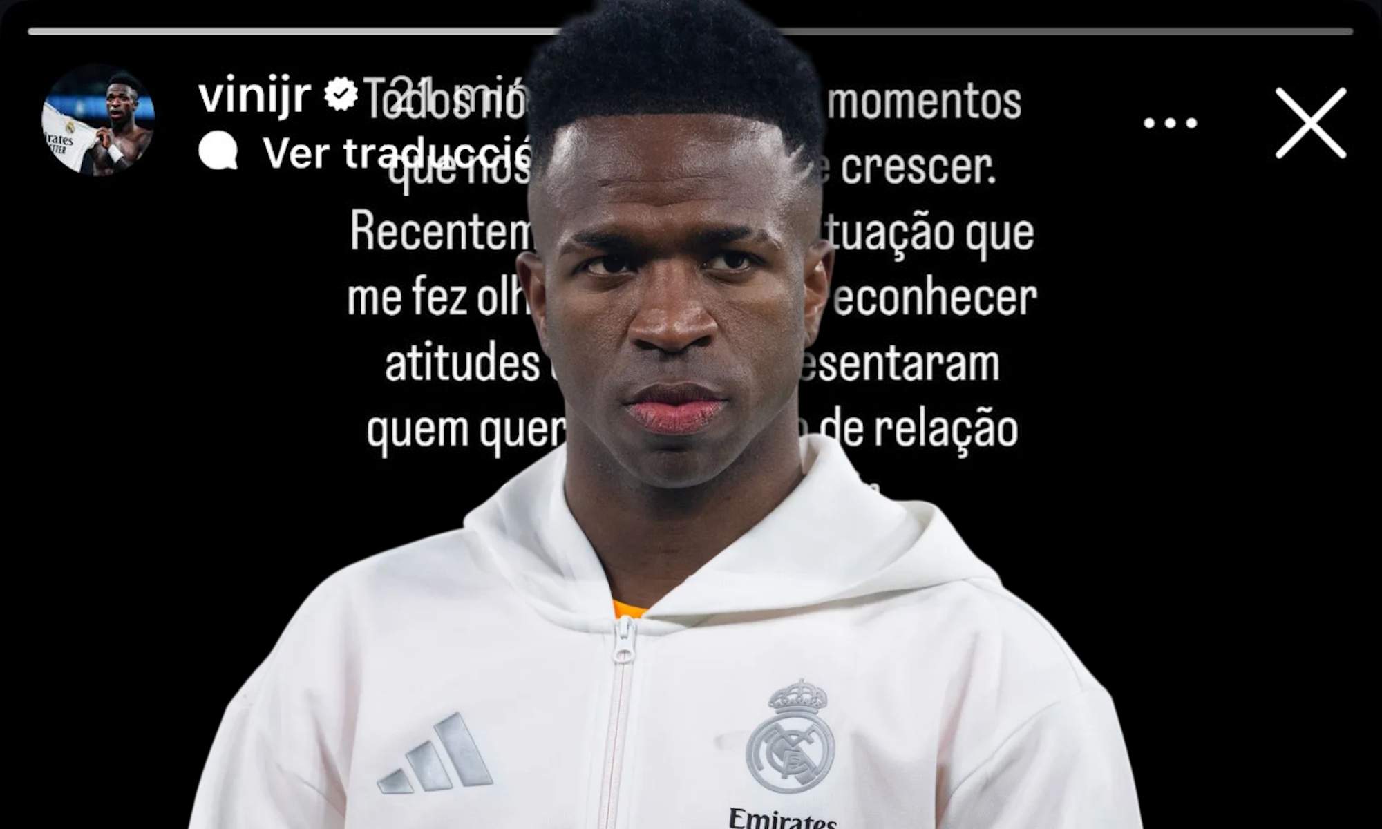 Vinicius serio con su comunicado de fondo