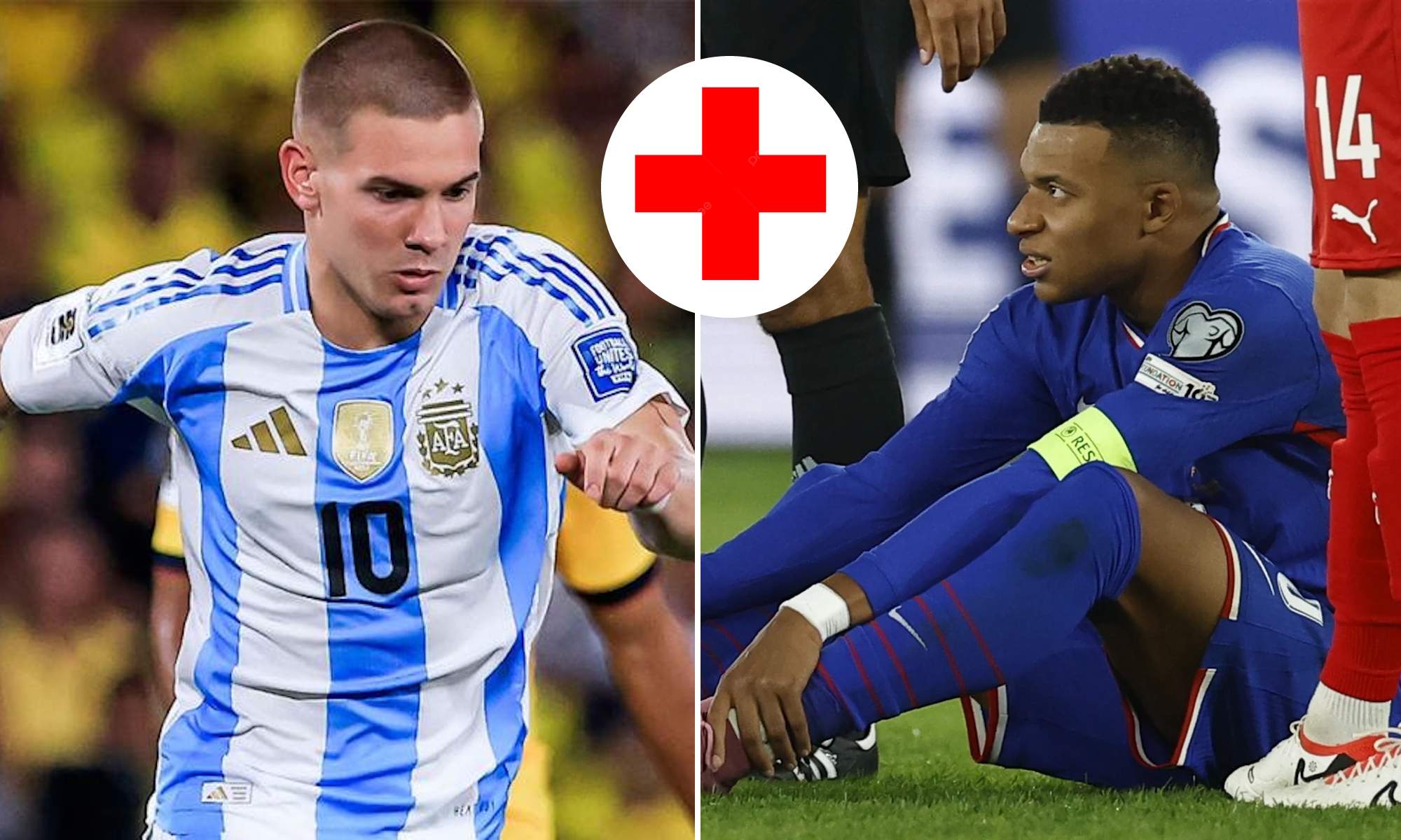 Mastantuono y Mbappé con sus selecciones y símbolo lesión Mastantuono y Mbappé con sus selecciones y símbolo lesión