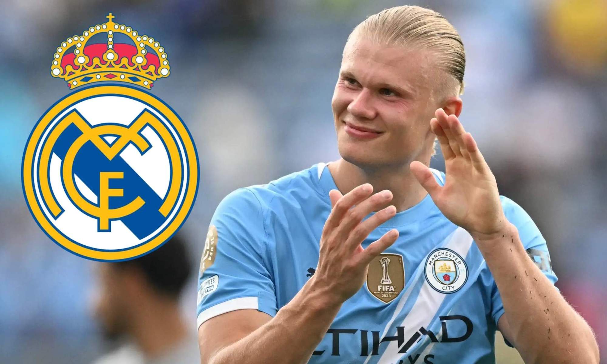 Haaland con escudo del Real Madrid