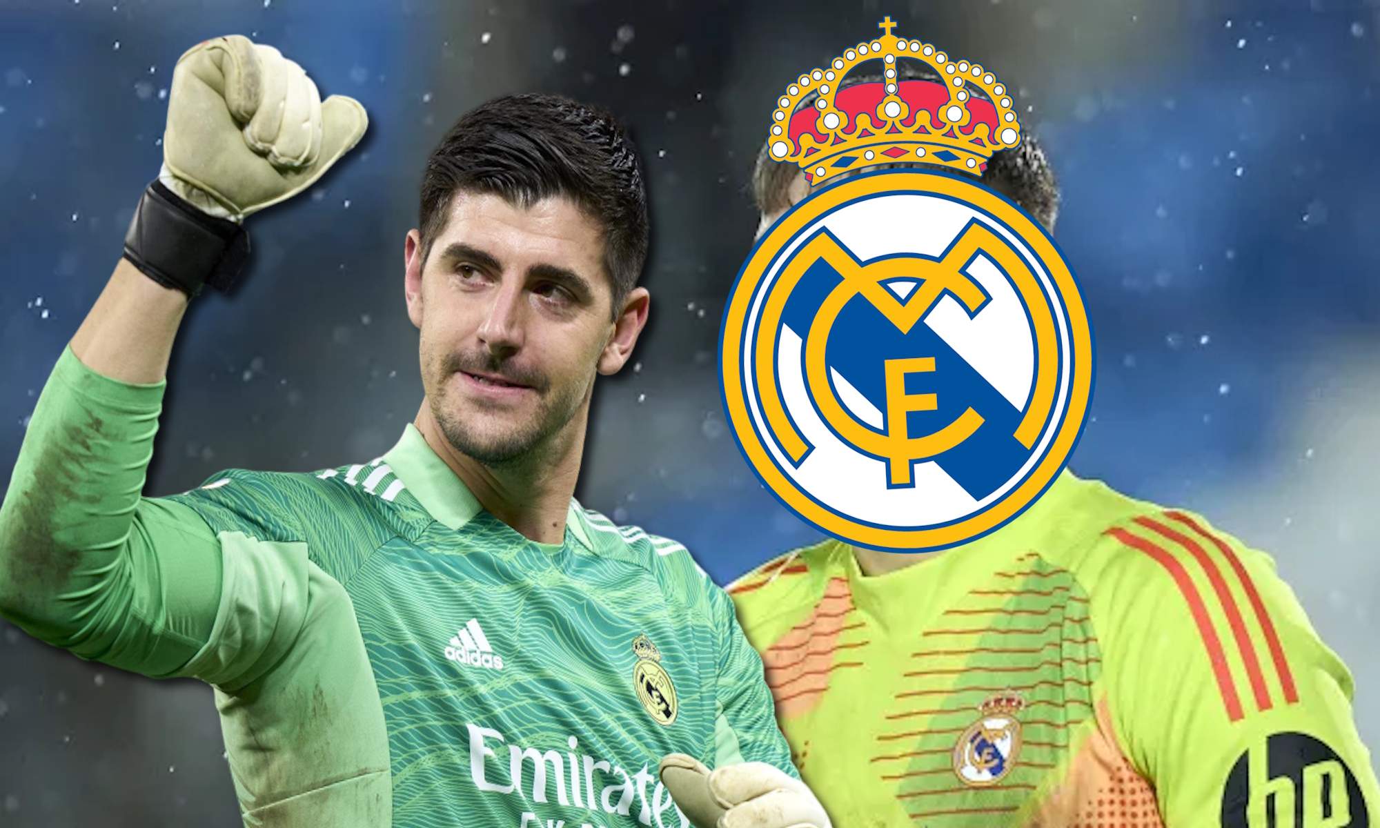 Courtois y otro portero tapado por escudo del Real Madrid Courtois y otro portero tapado por escudo del Real Madrid