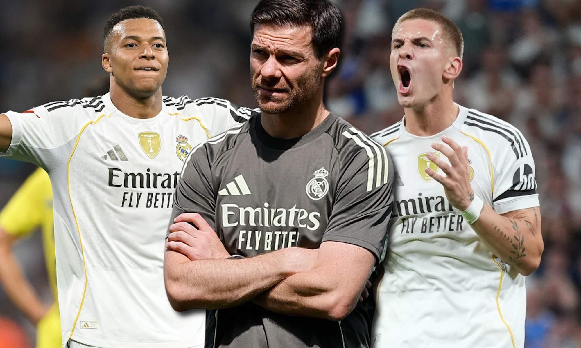 Xabi Alonso delante con Mbappé y Mastantuono detrás