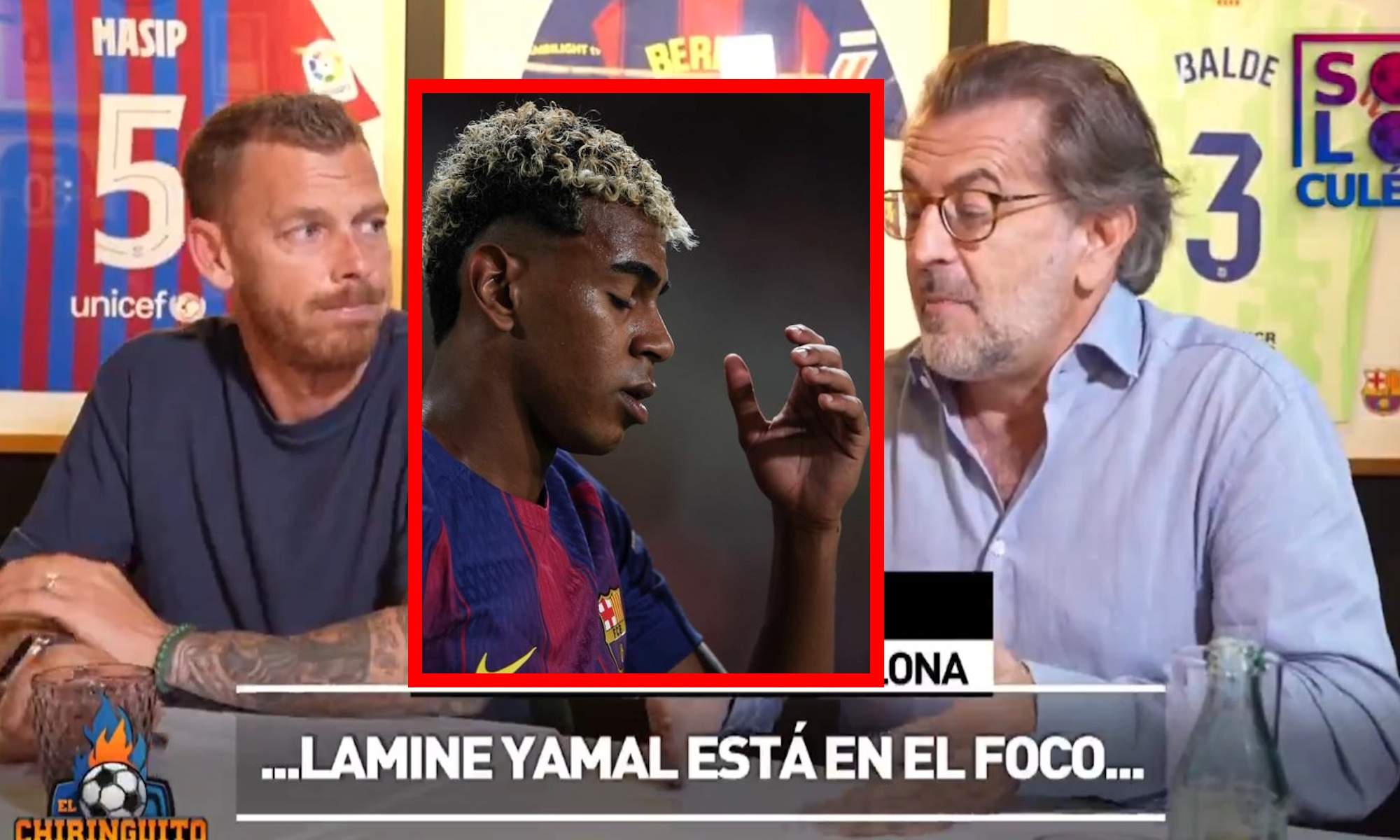 Jota Jordi, Toni Freixa y Lamine Yamal serio