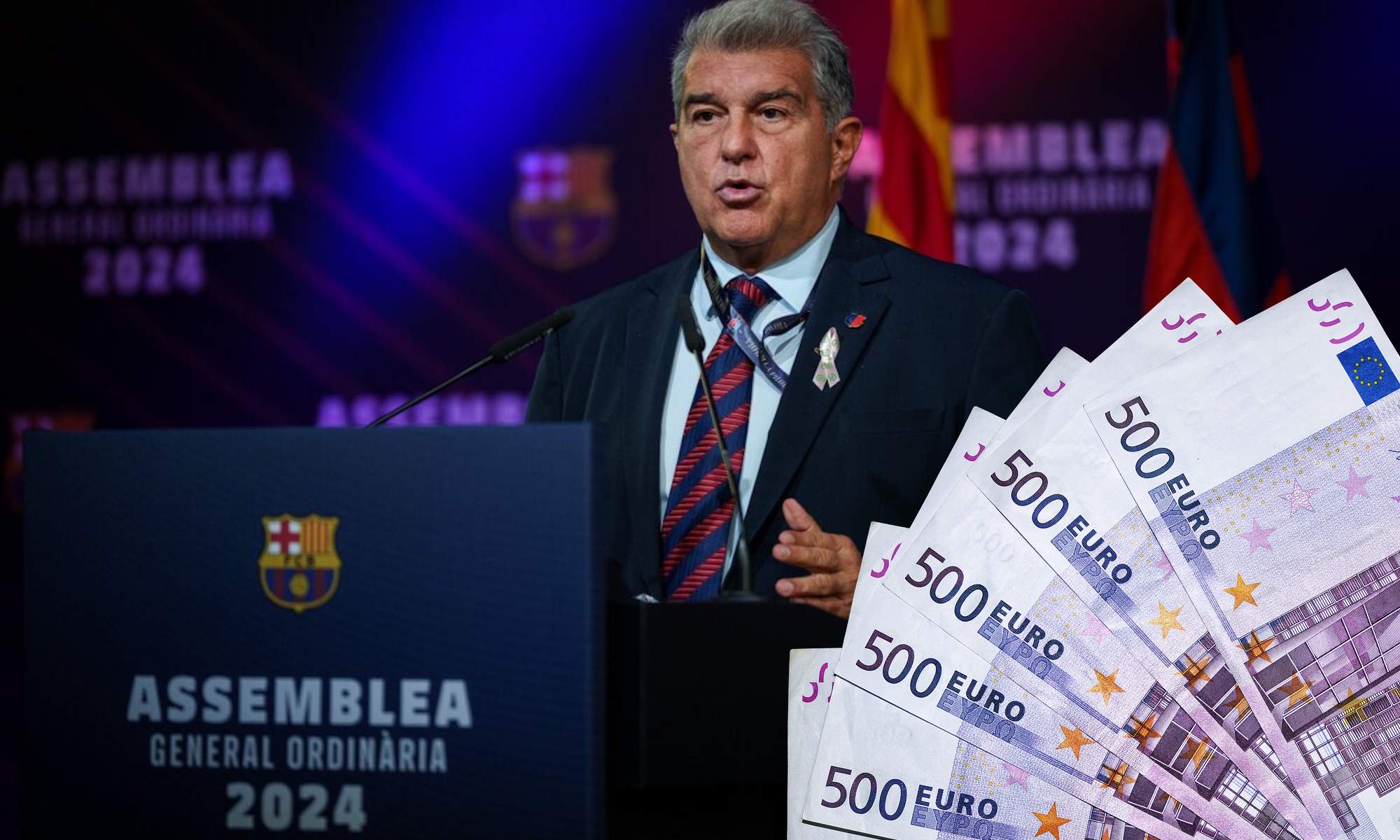 Laporta en la asamblea de 2024 y dinero