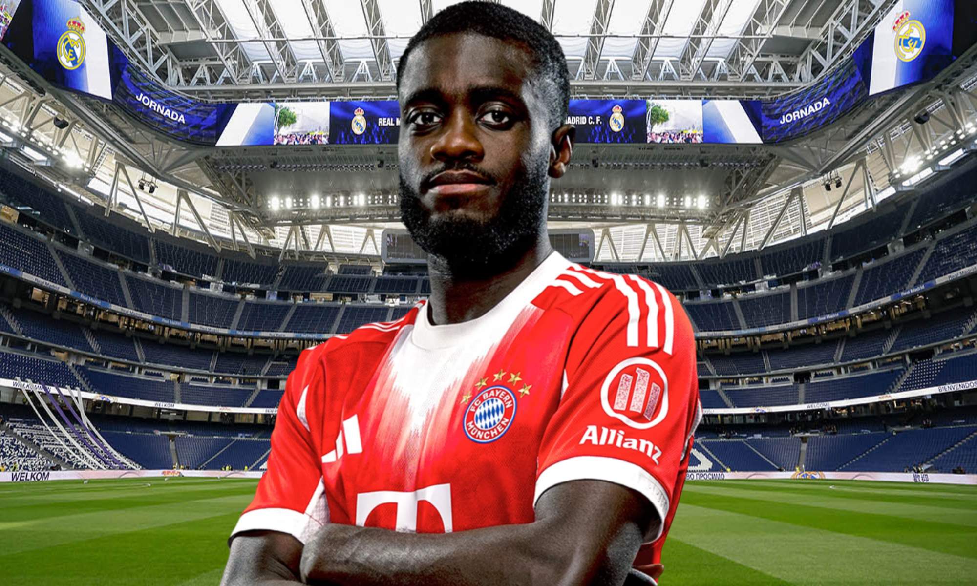 Upamecano con fondo del Bernabéu