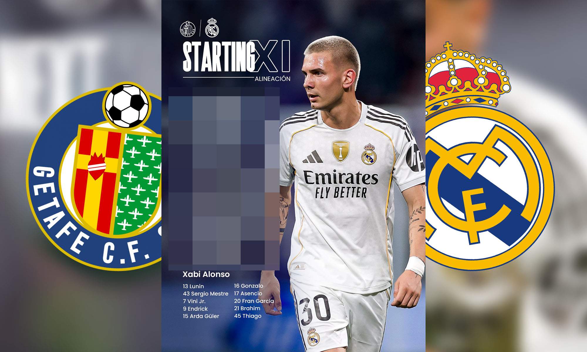 XI del Real Madrid con escudos
