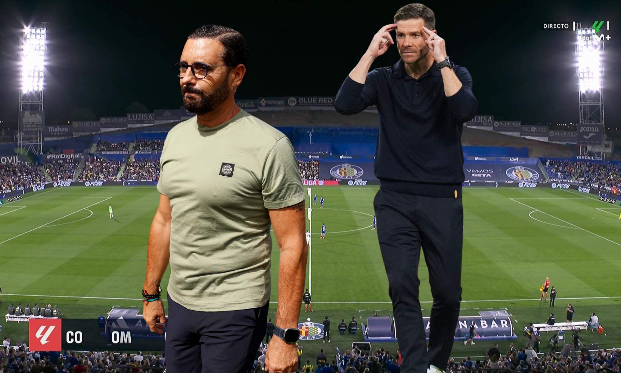 Bordalás y Xabi Alonso en el Coliseum Alfonso Pérez