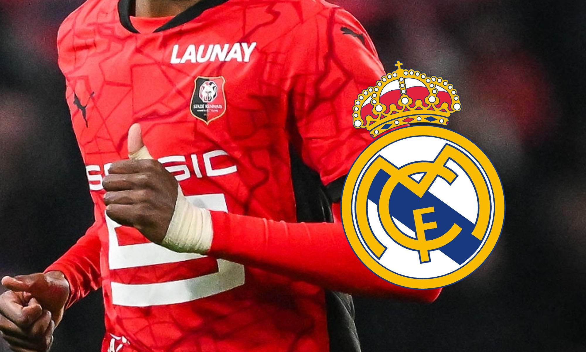 Jugador incognito de la Ligue 1 y escudo Real Madrid