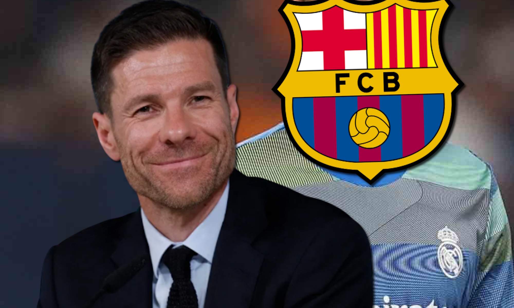 Xabi con jugador del Real Madrid tapado por escudo del Barça Xabi con jugador del Real Madrid tapado por escudo del Barça