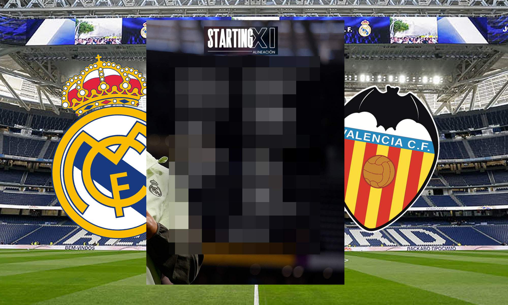 XI de incognito con escudo Real Madrid y Valencia