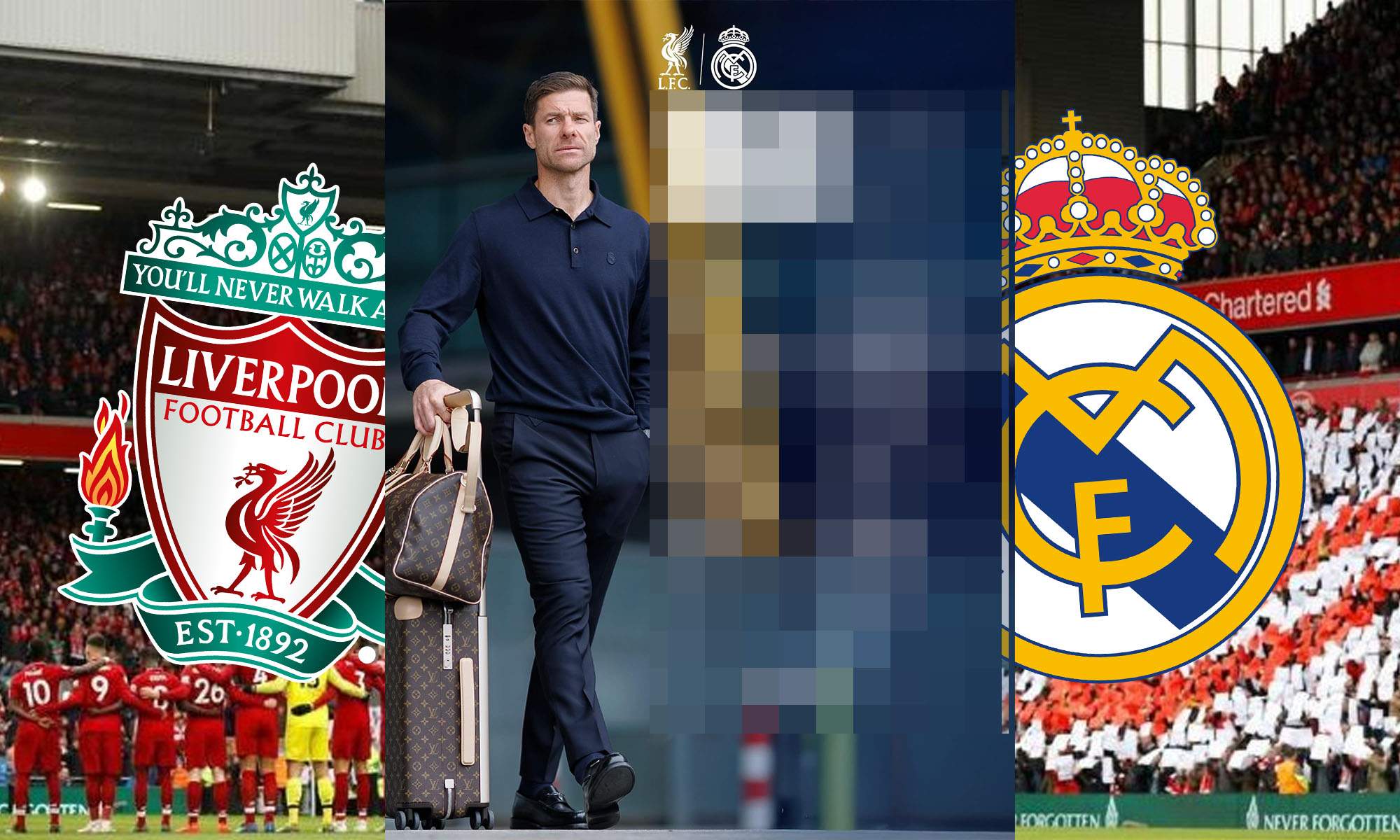 XI incognito con escudos Liverpool y Real Madrid