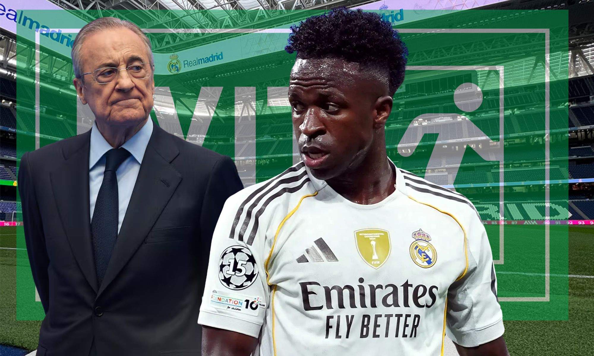 Florentino Pérez y Vinicius sobre el cartel de salida
