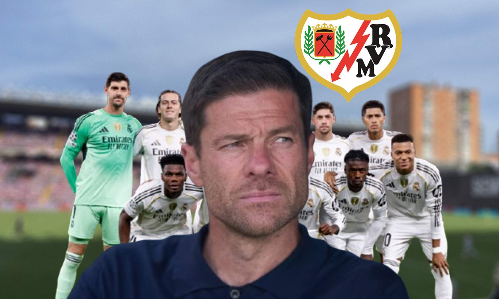 Xabi Alonso, un once del Real Madrid y el escudo del Rayo Vallecano. Xabi Alonso, un once del Real Madrid y el escudo del Rayo Vallecano.