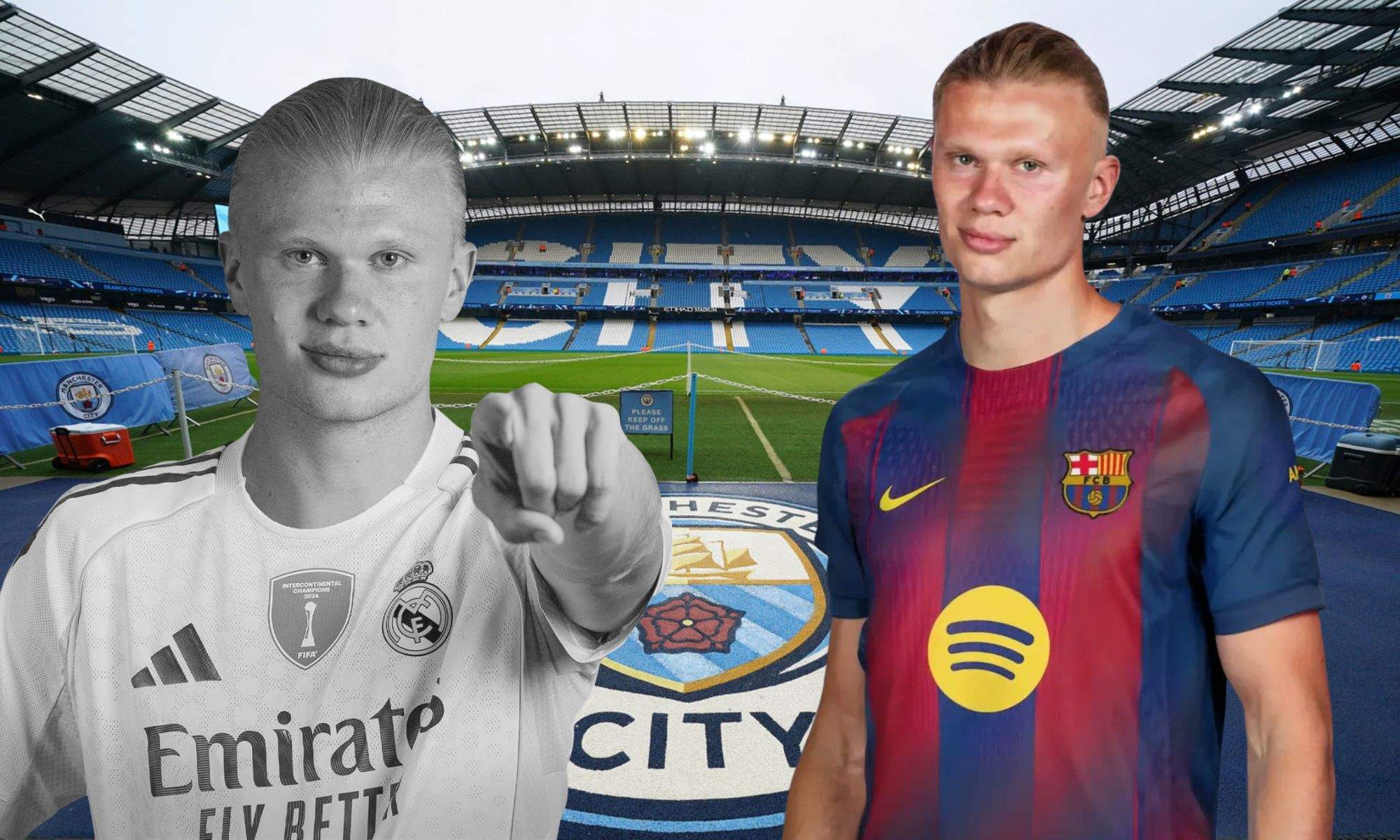 Haaland vestido del Real Madrid y Barça