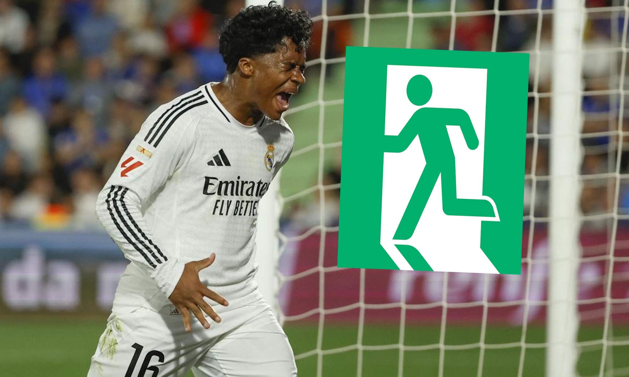 Endrick con el Real Madrid y símbolo salida