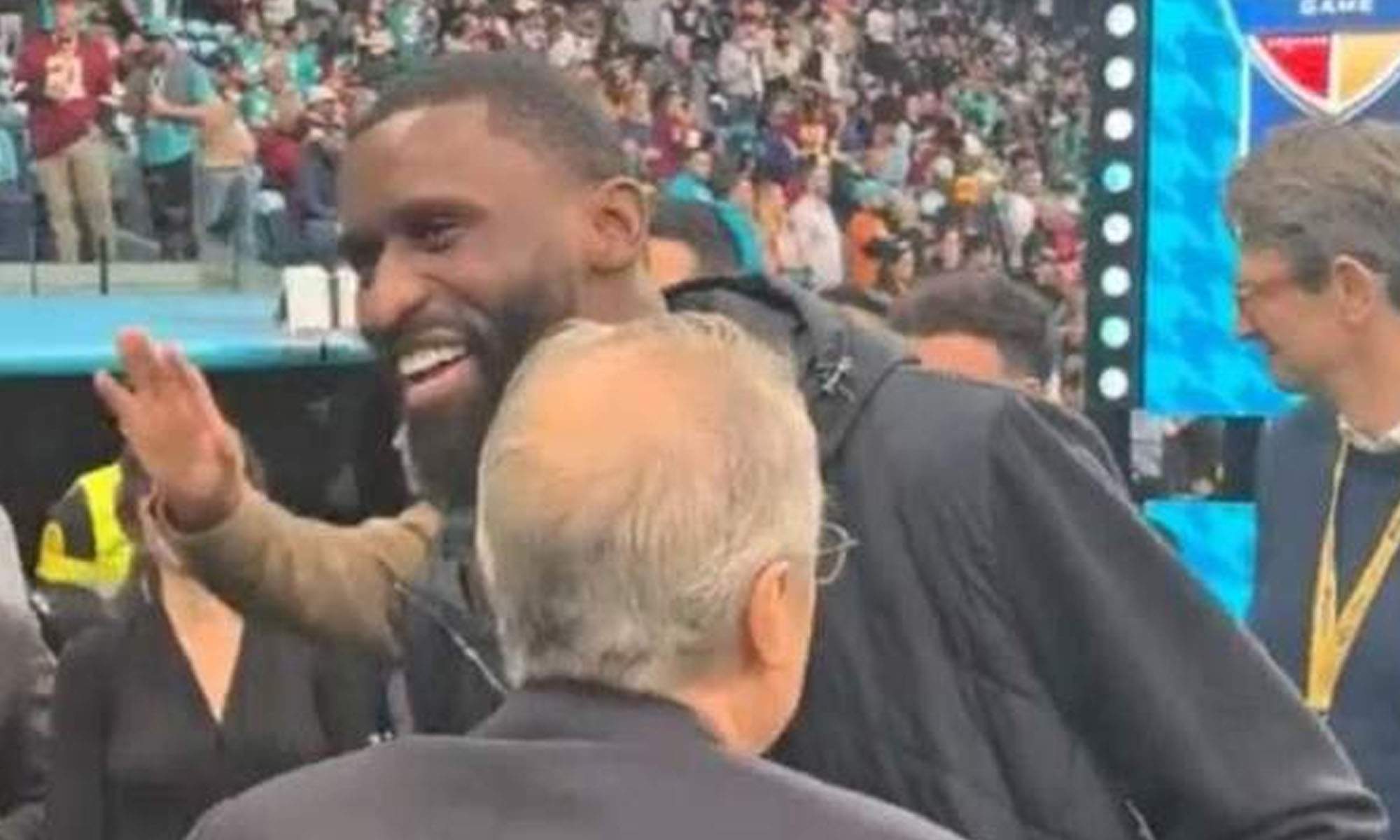 Rüdiger y Florentino en el partido de la NFL