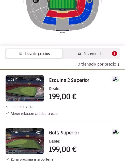 Precios entradas en la vuelta al Camp Nou