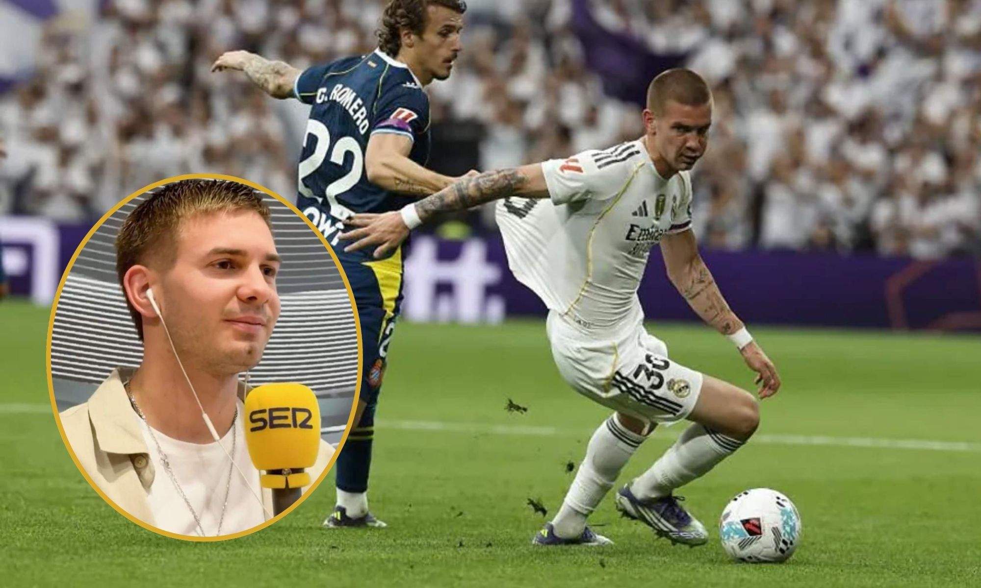 Mastantuono jugando con el Real Madrid y con el micrófono de la SER