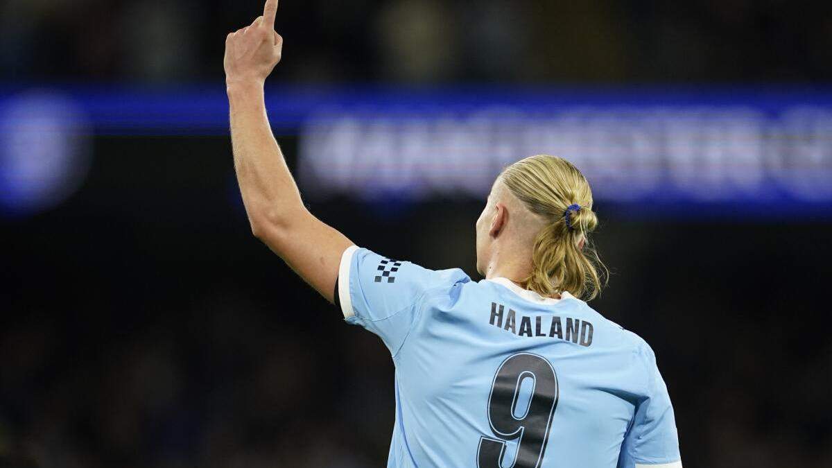 Haaland celebrando un gol con el Manchester City