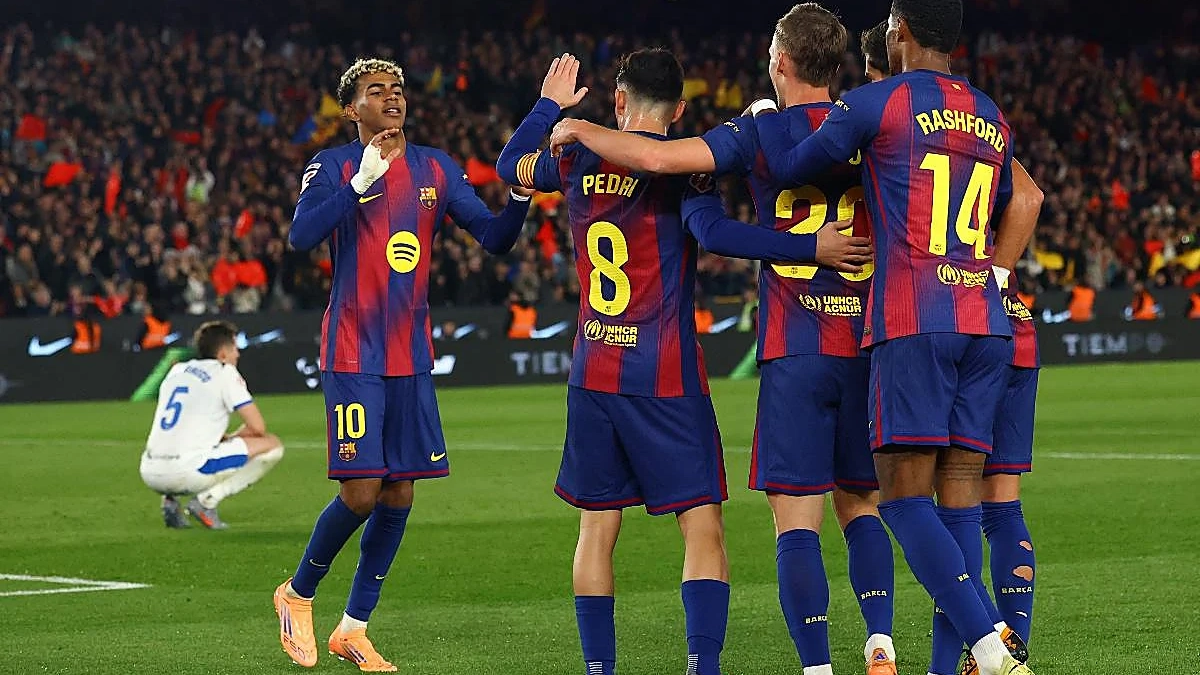 Jugadores del Barça celebrando un gol en el partido de ayer