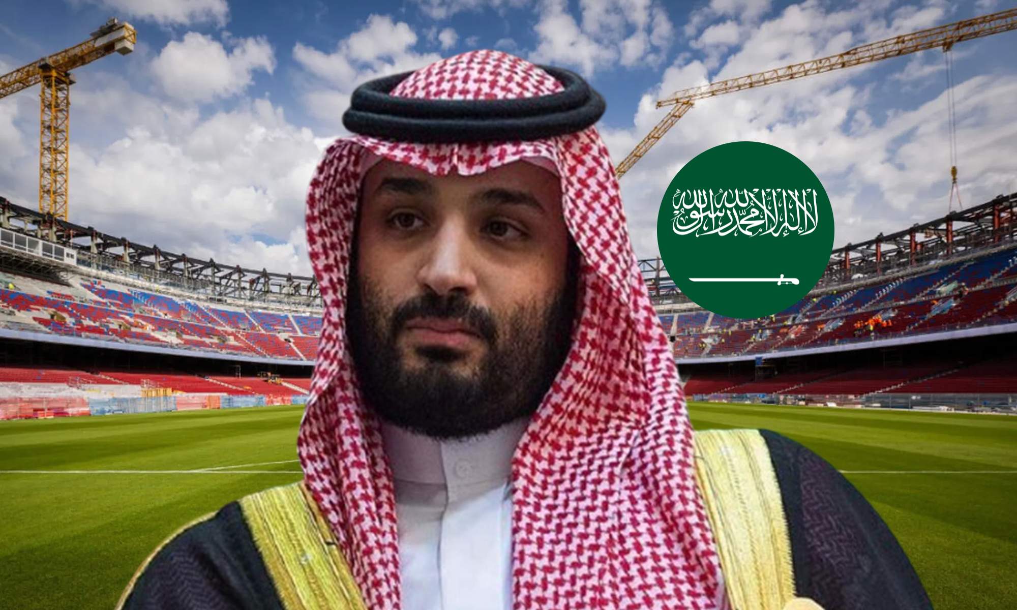 El Príncipe de Arabia Bin Salmán, la bandera y el Camp Nou.