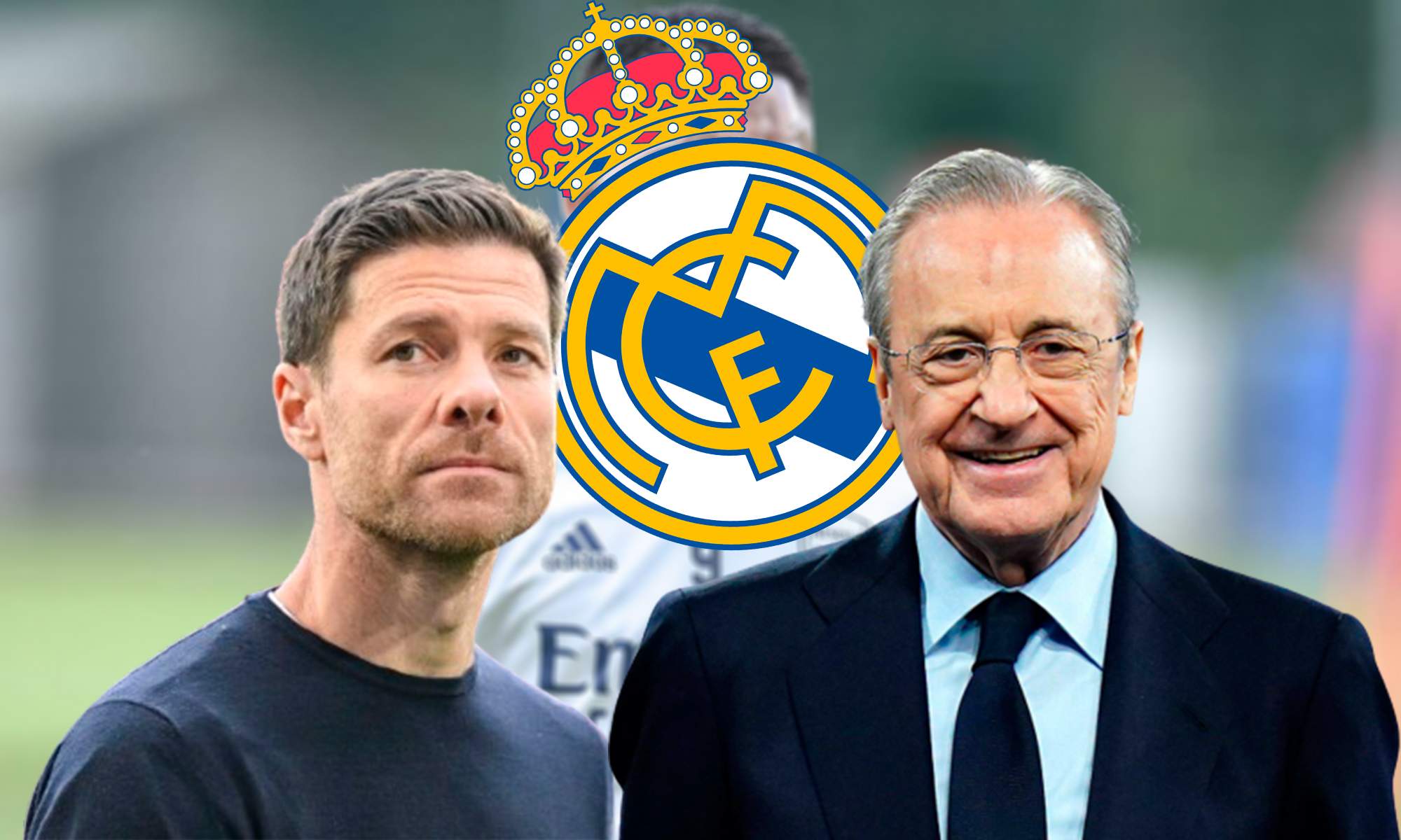 Florentino, Xabi Alonso y escudo del Real Madrid