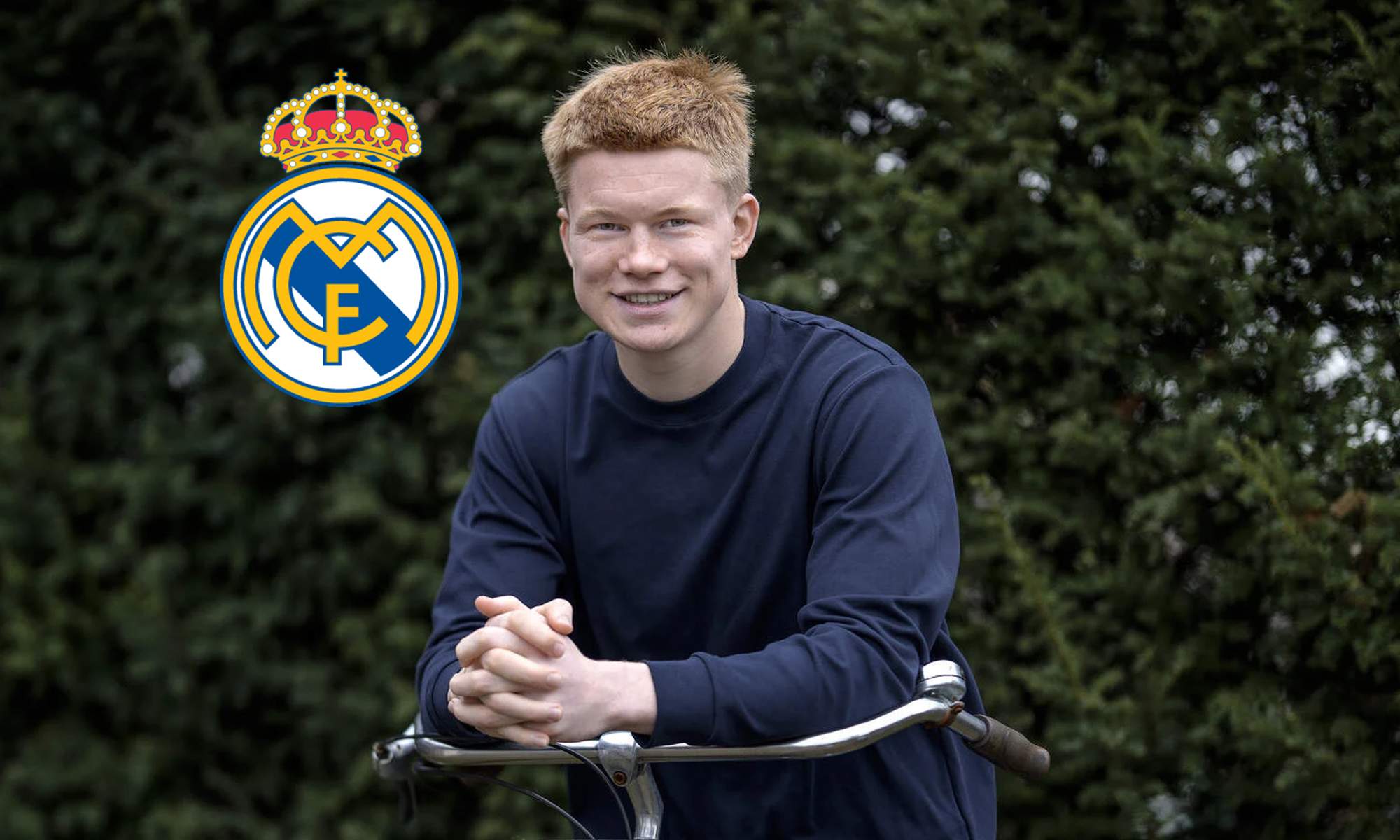 Kees Smit y el escudo del Real Madrid. 