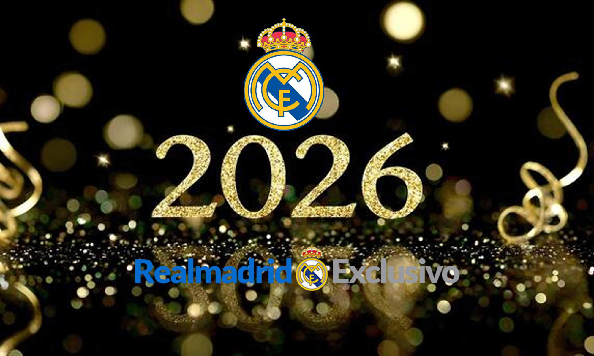 Wallpaper de 2026, el logo de Real Madrid Exclusivo y el escudo del Real Madrid. 