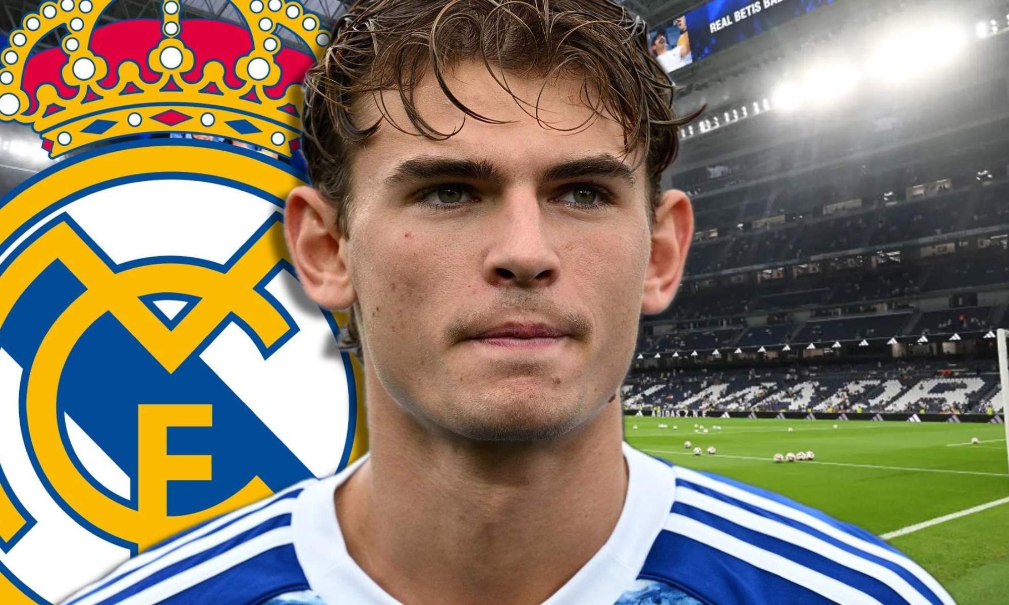 Nico Paz y escudo Real Madrid