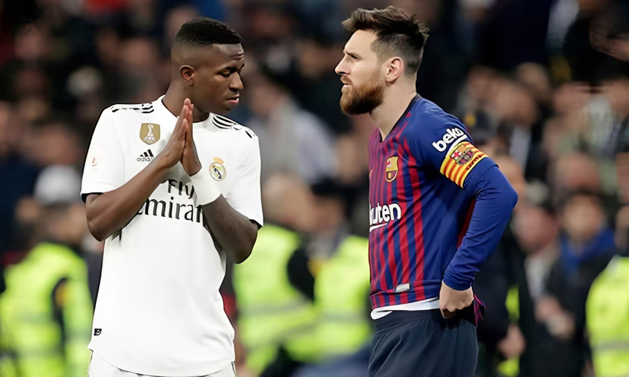 Vinícius Júnior y Leo Messi durante el Real Madrid - Barcelona de hace unos años.